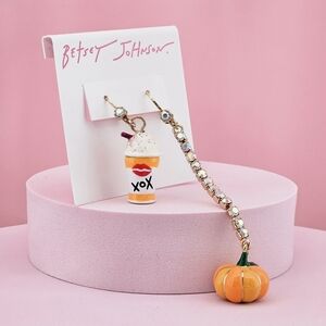 Betsey Johnson Pumpkin Spice Latte Mismatched Earrings Fall Autumn Thanksgiving